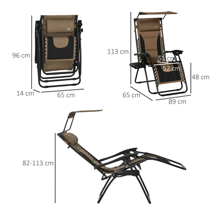 Zero Gravity Lounger Chair, Folding Reclining Patio Chair with Shade Cover, Cup Holder and Headrest for Poolside, Camping, Brown