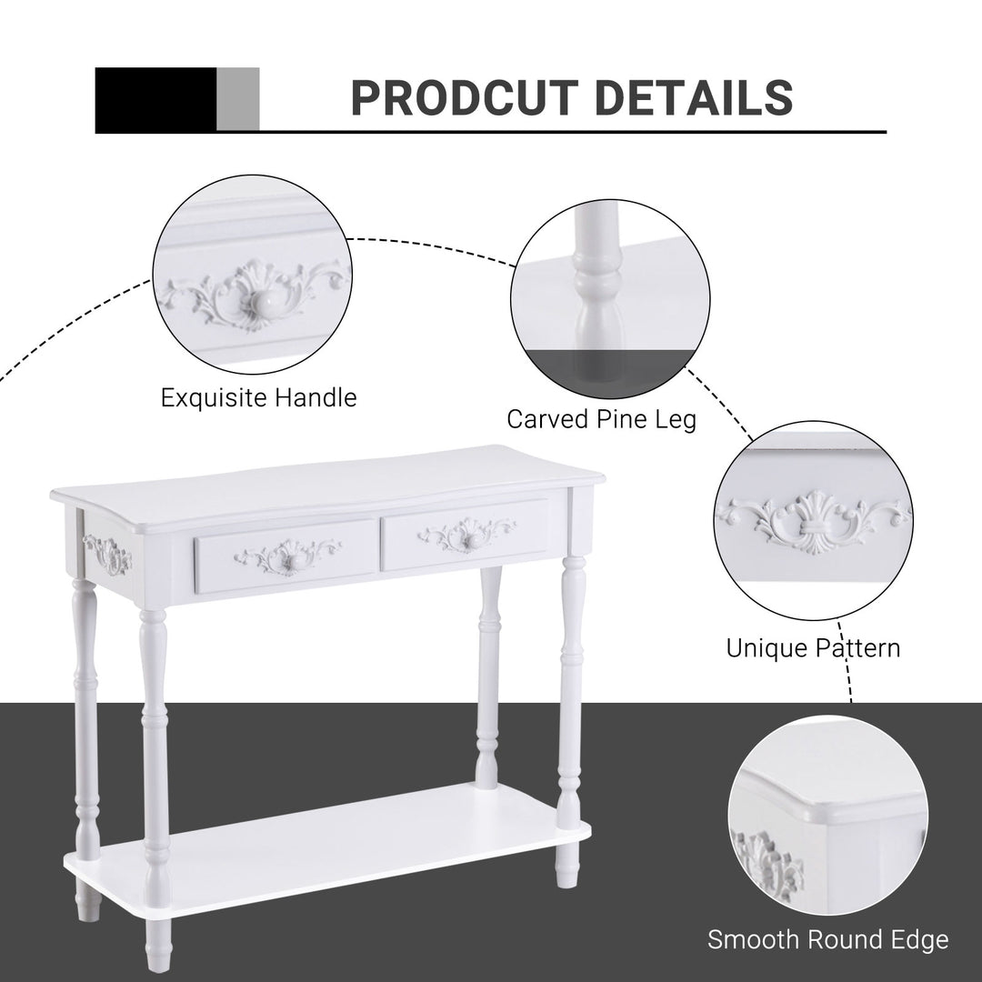 Console Table Modern Sofa Side Desk with Storage Shelves Drawers for Living Room Entryway Bedroom White