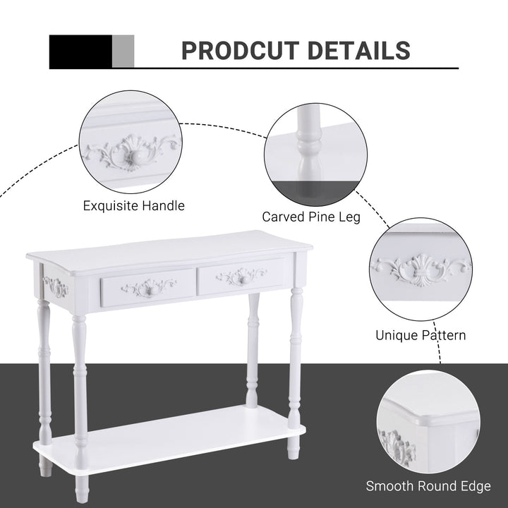 Console Table Modern Sofa Side Desk with Storage Shelves Drawers for Living Room Entryway Bedroom White