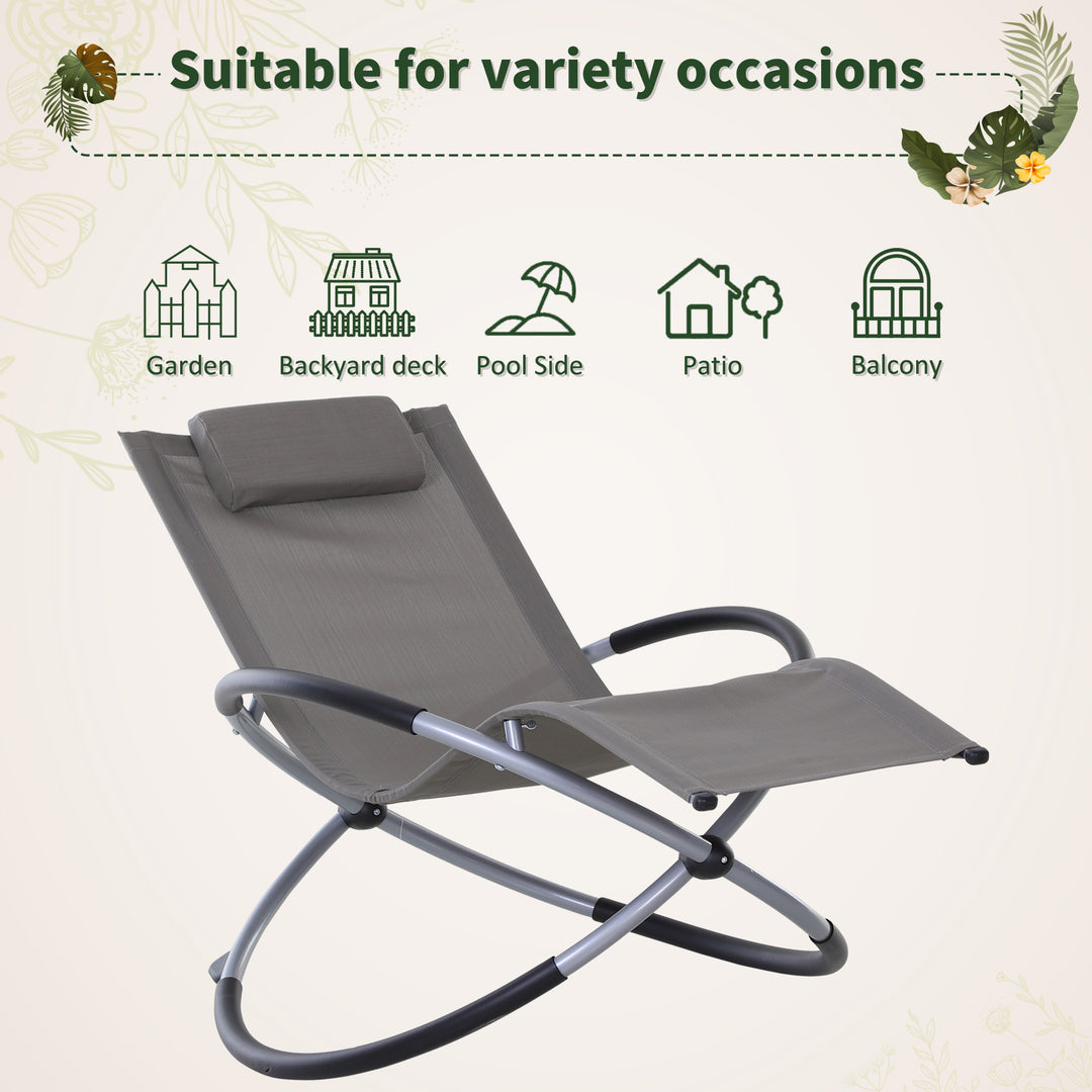 Outsunny Outdoor Orbital Lounger Zero Gravity Patio Chaise Foldable Rocking Chair w/ Pillow Grey