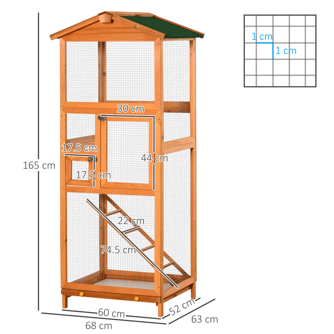 Wooden Bird Aviary Cages Outdoor Finches Birdcage with Pull Out Tray 2 Doors, Orange