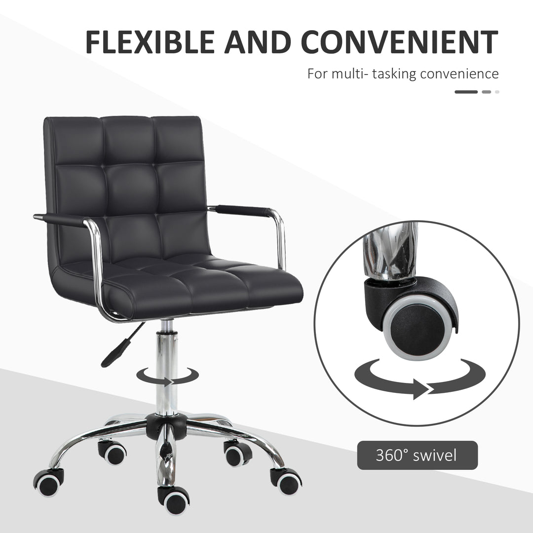 Vinsetto Mid Back PU Leather Home Office Desk Chair Swivel Computer Chair with Arm, Wheels, Adjustable Height, Black