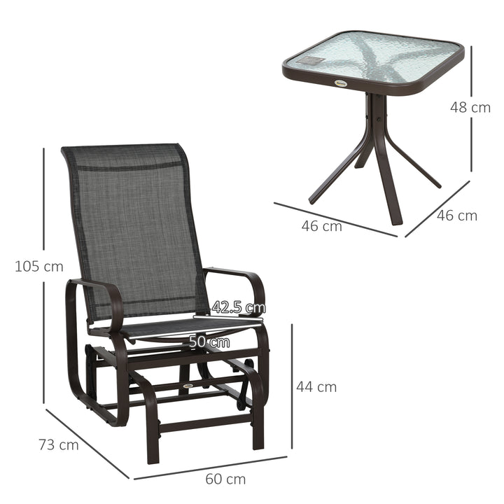 3 piece Outdoor Swing Chair with Tea Table Set, Patio Garden Rocking Furniture