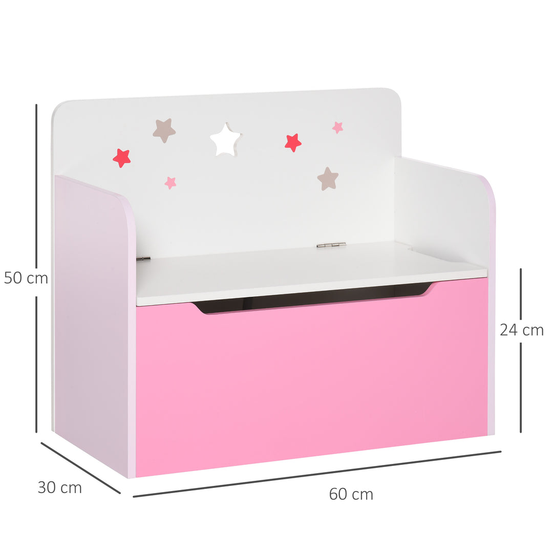 Kids Wooden Toy Storage Chest Chair 2 in 1 Design with Gas Stay Bar Safety Hinges Lid 60 x 30 x 50cm Pink