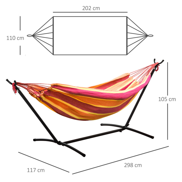 Hammock with Stand, Camping Hammock with Portable Carrying Bag, Adjustable Height, 120kg Load Capacity, Red Stripe,277 x 121cm