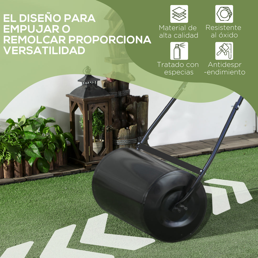 38L Heavy Duty Water or Sand Filled Garden Steel Lawn Roller - Black