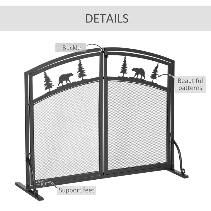 Fire Guard with Double Doors, Metal Mesh Fireplace Screen, Spark Flame Barrier with Tree Decoration for Living Room, Bedroom Decor