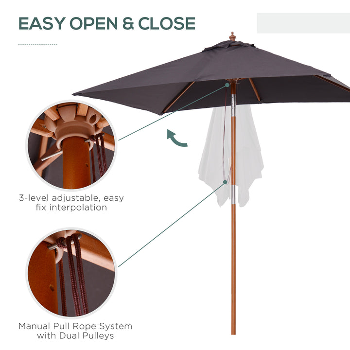 2m x 1.5m Tilt Mechanism Bamboo Wooden Frame Parasol Deep Grey