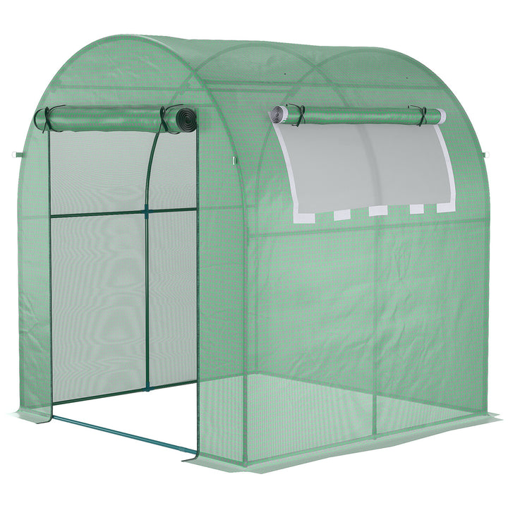 Outsunny Walk in Polytunnel Greenhouse, Green House for Garden with Roll-up Window and Door, 1.8 x 1.8 x 2 m, Green