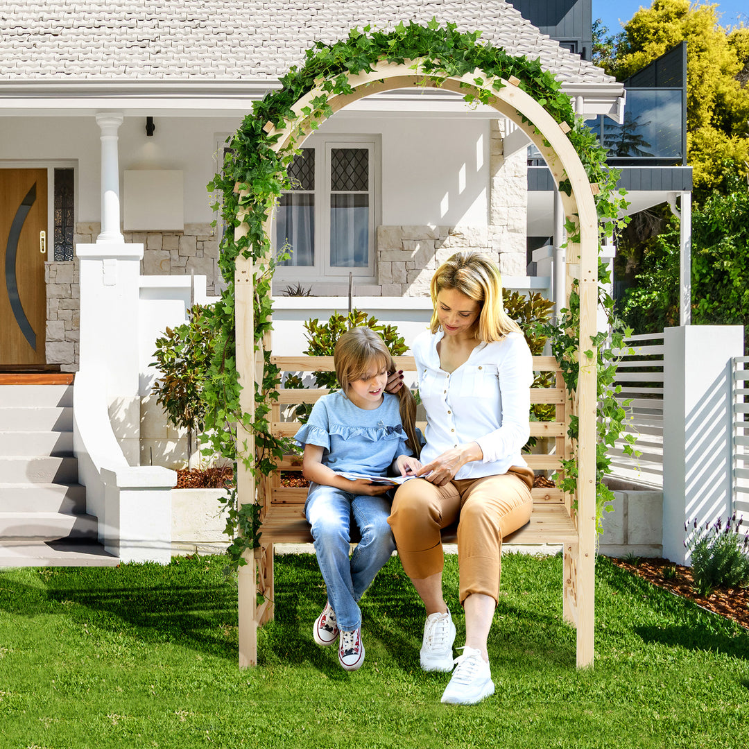 Wooden Outdoor Garden Pergola Arch with 2-Person Bench