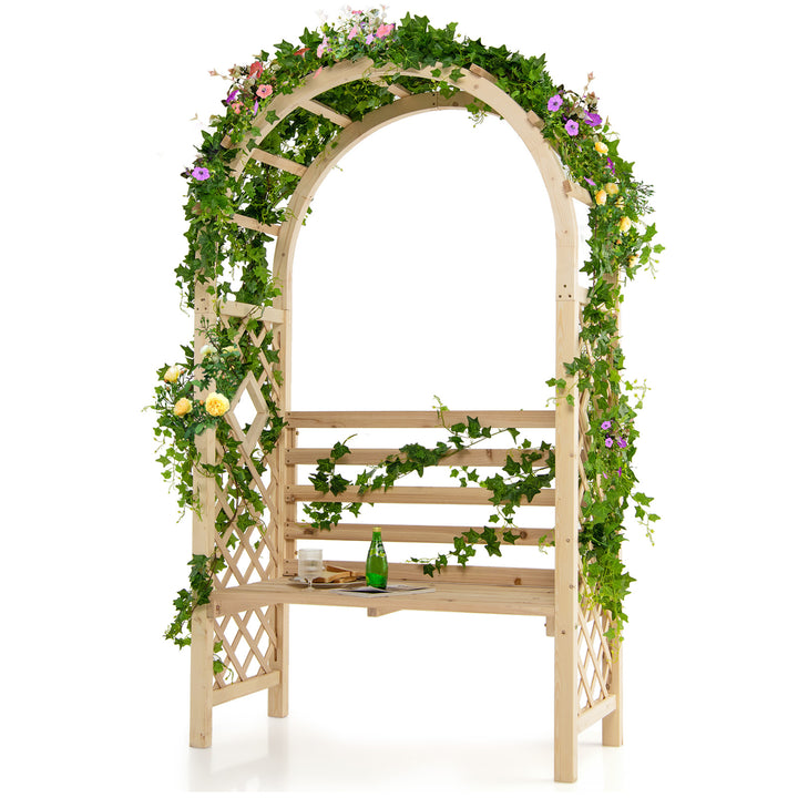 Wooden Outdoor Garden Pergola Arch with 2-Person Bench