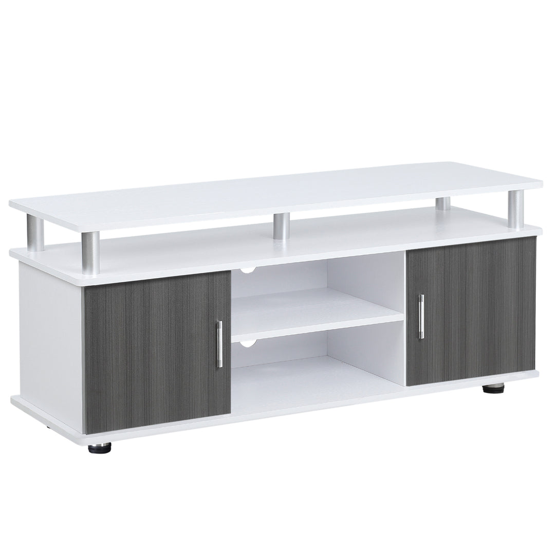 TV Cabinet Unit for TVs up to 55'' with Storage Shelf and Cupboards, Living Room Entertainment Center Media Console, Grey and White