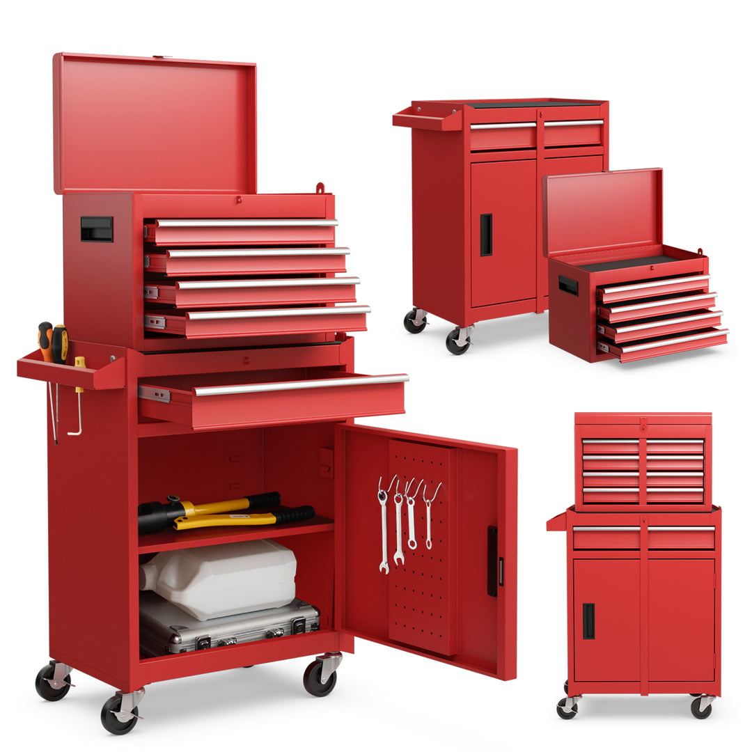 High Capacity Tool Storage Cabinet with Lockable Wheels-Red