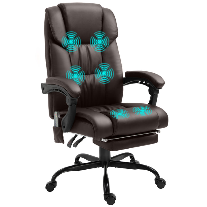 Vinsetto 6-Point PU Leather Massage Office Chair, Reclining Chair Height Adjustable Computer Chair with Footrest, Swivel Wheels, Remote