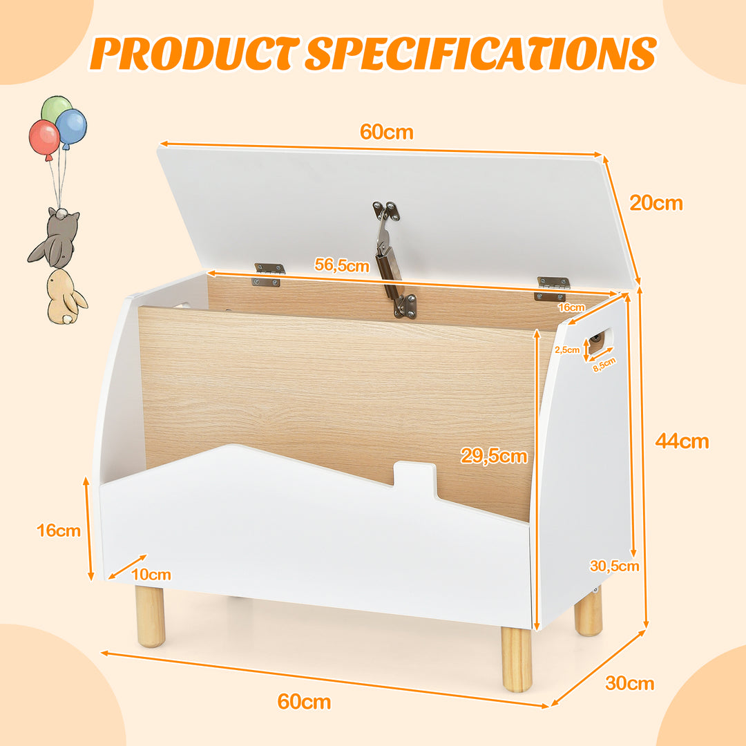 Kids Toy Box with Safety Hinge for Playroom-White