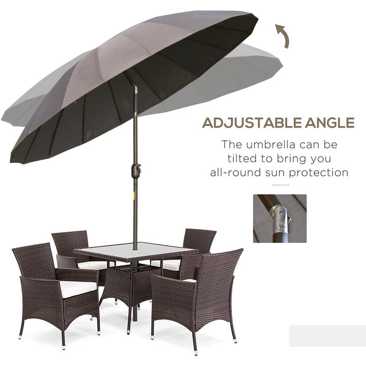 Outsunny Garden Umbrella Ф255cm Table Parasol with Push Button Tilt Crank and Ribs for Garden Lawn Backyard Pool Dark Grey