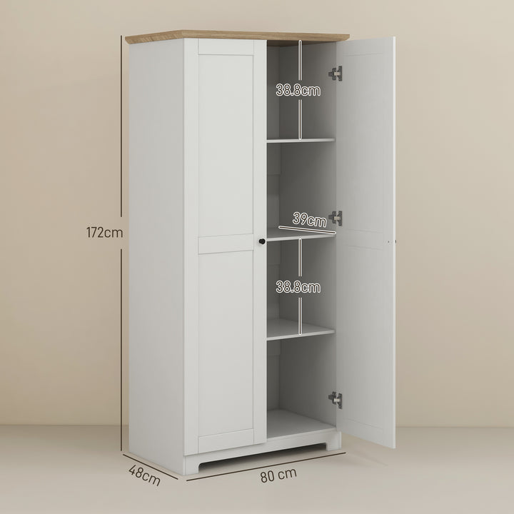 Wooden Storage Cabinet Cupboard With 2 Doors 4 Shelves White Pantry Closet 172cm