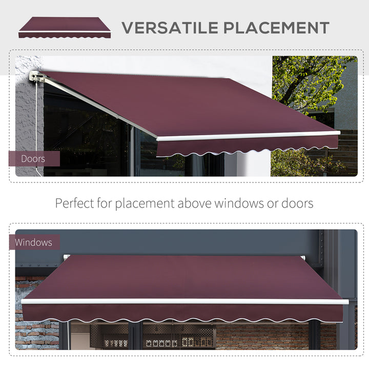 3x4m Garden Patio Retractable Manual Awning Window Door Sun Shade Canopy with Fittings and Crank Handle Wine Red