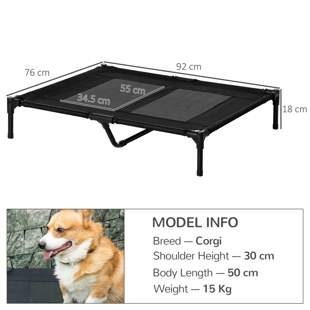 Large Raised Dog Bed Cat Elevated Lifted Cooling Portable Camping Basket Outdoor Indoor Mesh Pet Cot Metal Frame, Black