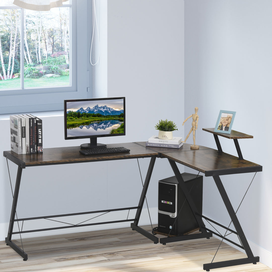 L Shaped Office Desk Round Corner Gaming Table Workstation with Storage Shelf, CPU Stand for Home Office