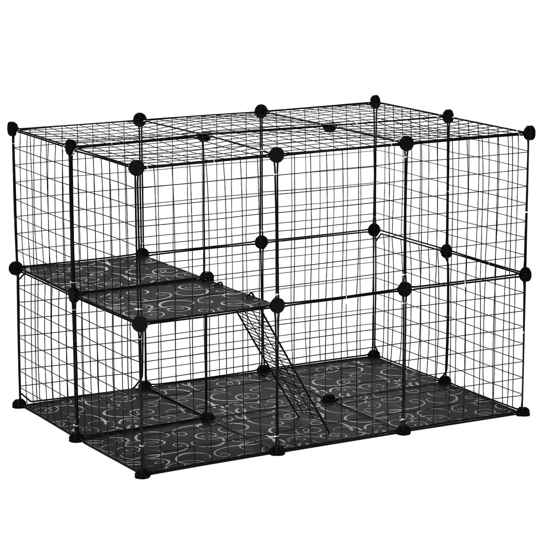 Pet Playpen DIY Small Animal Cage Enclosure Metal Wire Fence 39 Panels with 3 Doors 2 Ramps for Kitten Bunny Chinchilla Pet Mink Black by PawHut