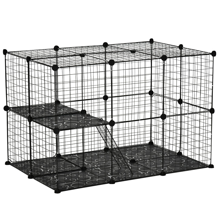 Pet Playpen DIY Small Animal Cage Enclosure Metal Wire Fence 39 Panels with 3 Doors 2 Ramps for Kitten Bunny Chinchilla Pet Mink Black by PawHut