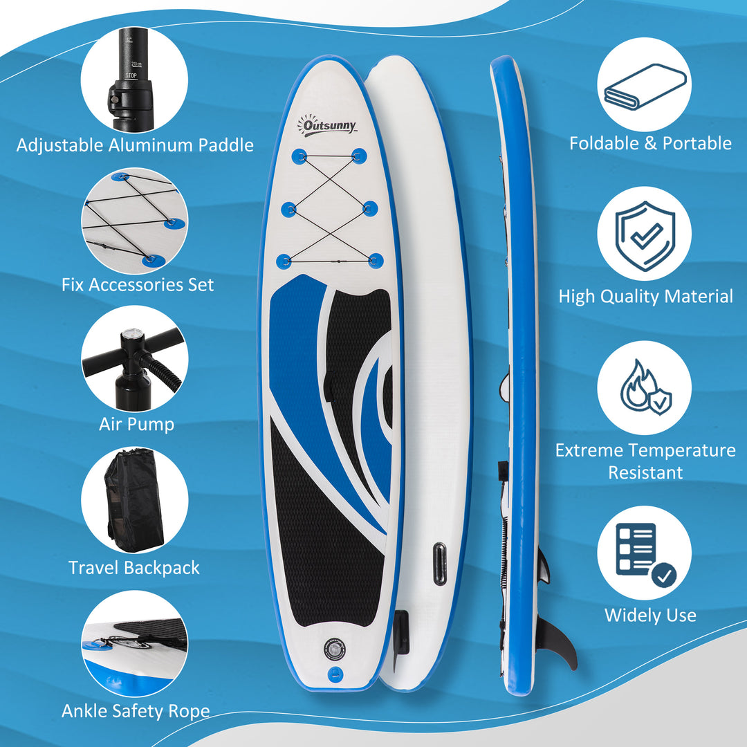 Inflatable 10'6" x 30" x 6" Paddle Stand Up Board, Adjustable Aluminium Paddle Non-Slip Deck Board with ISUP Accessories, 320L x 76W x 15H cm