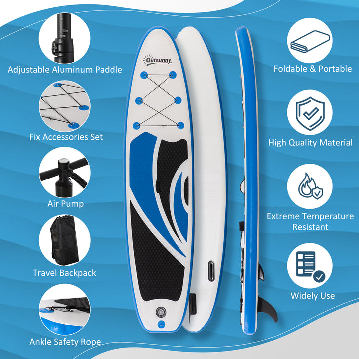 Inflatable 10'6" x 30" x 6" Paddle Stand Up Board, Adjustable Aluminium Paddle Non-Slip Deck Board with ISUP Accessories, 320L x 76W x 15H cm