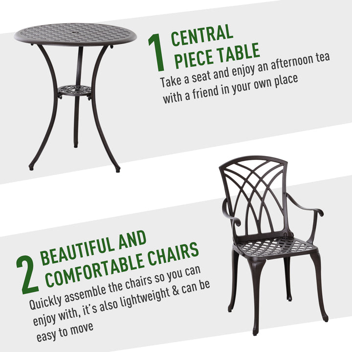 Patio Cast Aluminium 3 PCS Bistro Set Coffee Table & 2 Chairs Set Outdoor Garden Furniture Set