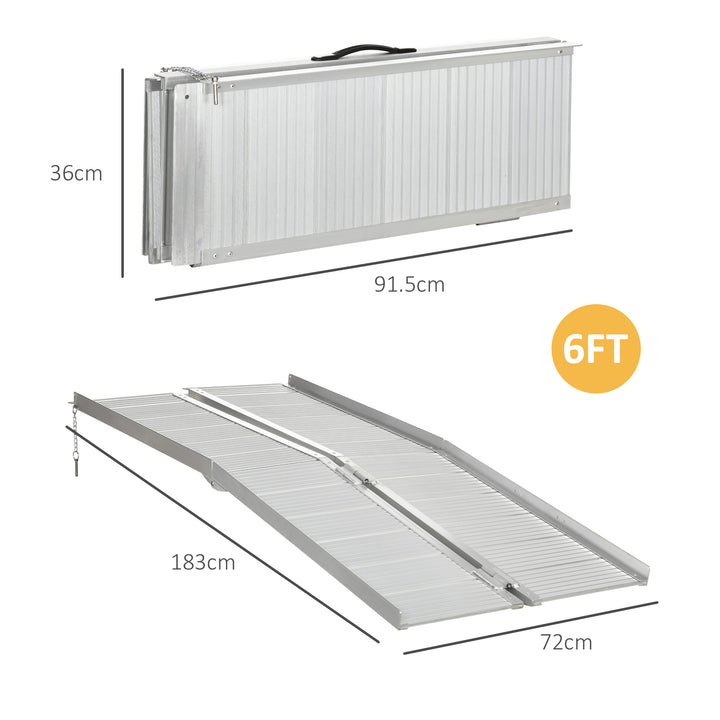 Textured Aluminum Folding Wheelchair Ramp, 183 x 72 cm Portable Threshold Ramp, for Scooter Steps Home Stairs Doorways