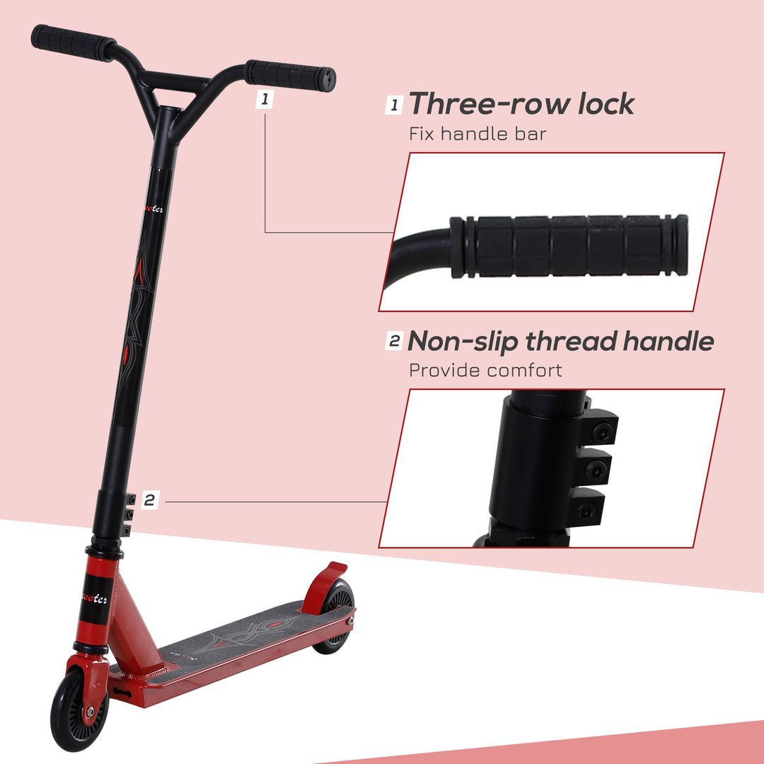 Teens Adult Street Stunt Kick Scooter Intermediate and Beginner Freestyle Tricks Scooters For 14+ w/ Rear φ10cm Wheel&Brake - Red