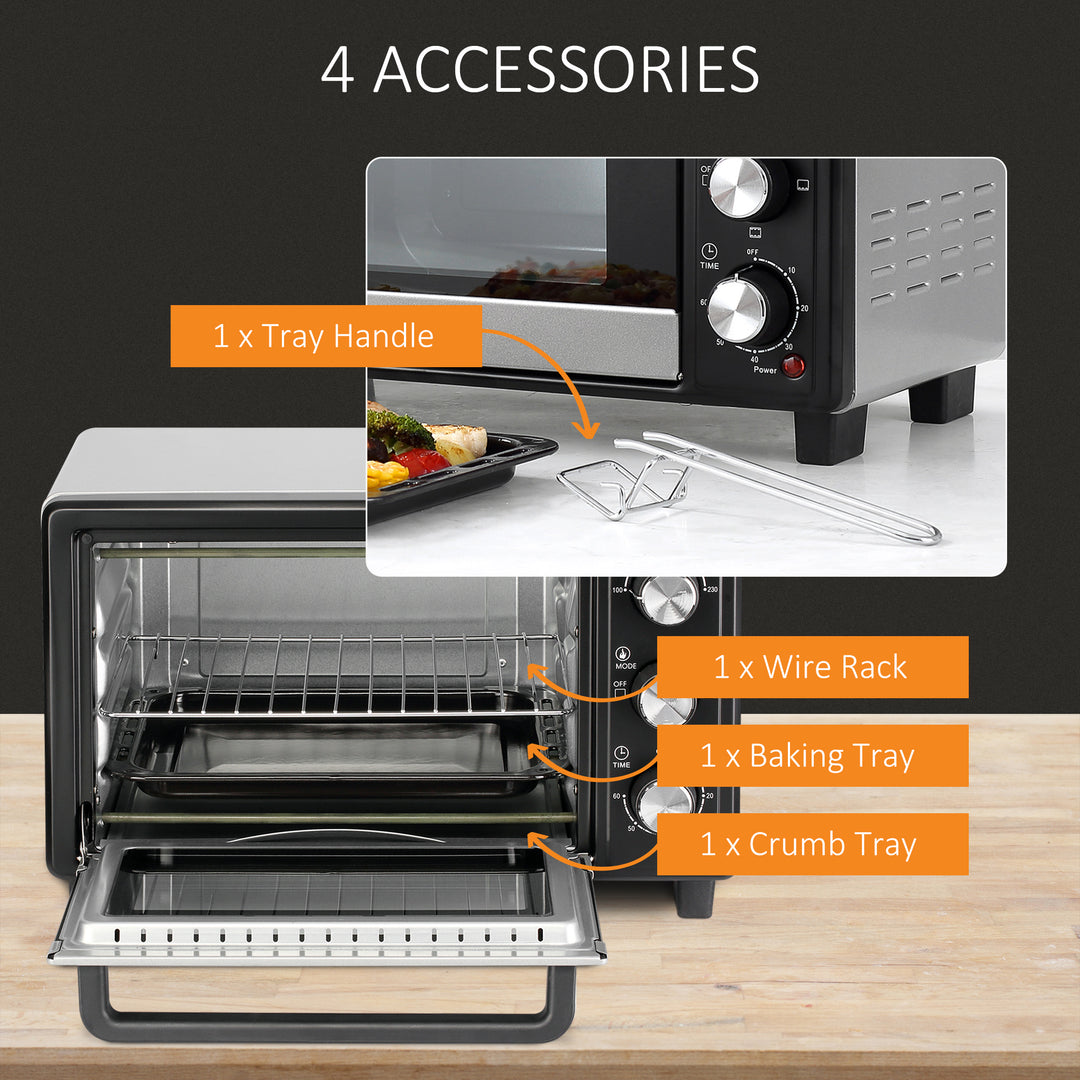 Convection Mini Oven, 16L Countertop Electric Grill, Toaster Oven with Adjustable Temperature, 60 Min Timer, Crumb Tray, Wire Rack, 1400W