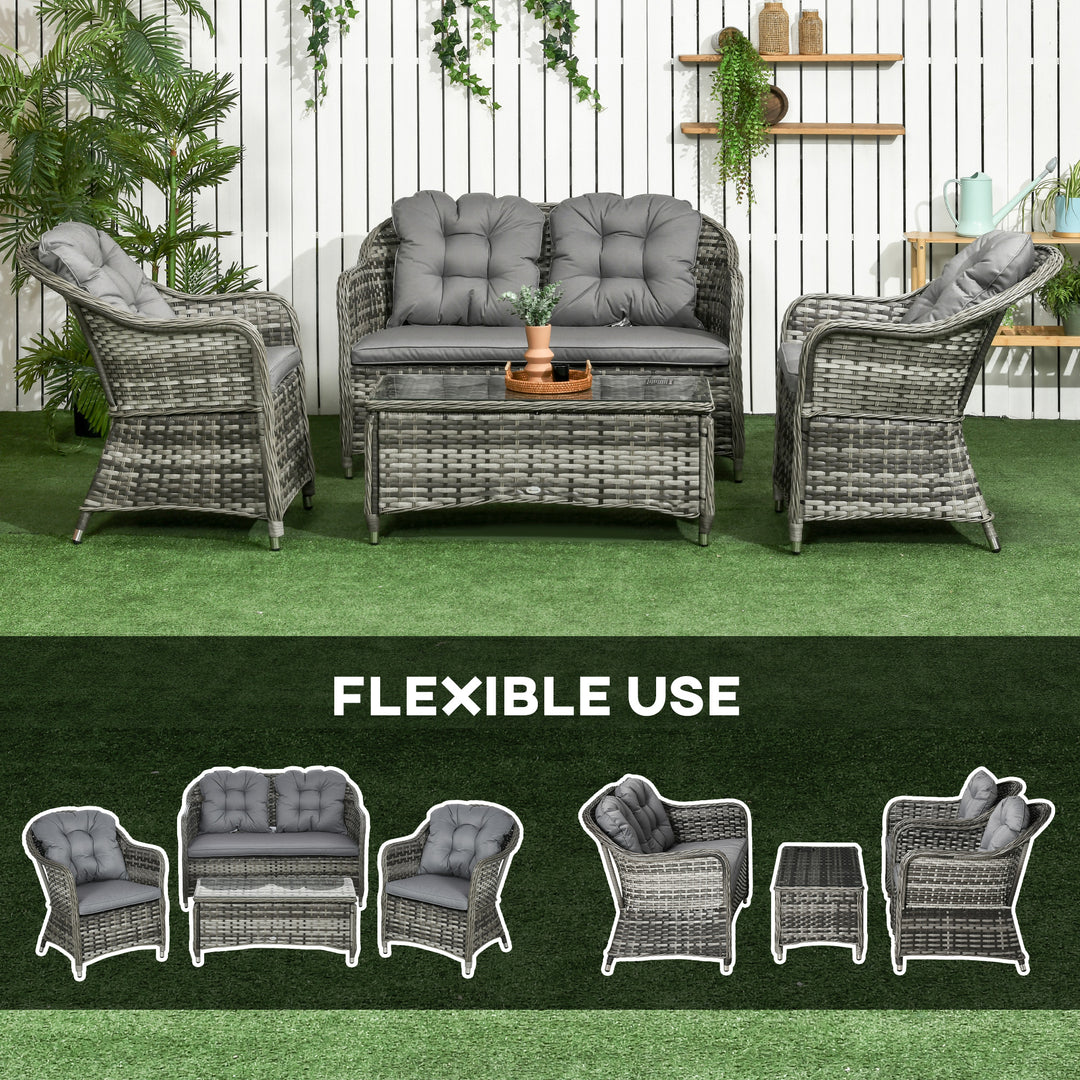 4 Pieces PE Rattan Wicker Sofa Set Outdoor Conservatory Furniture Lawn Patio Coffee Table w/ Cushion - Grey