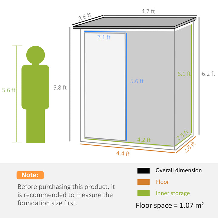 Outsunny 4.7ft x 2.8ft Garden Shed Steel Storage Shed Outdoor Equipment Tool Sloped Roof Door w/ Latch Weather-Resistant Paint Green