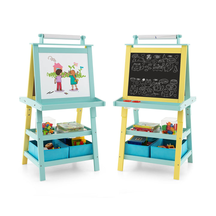 Children's Double-Sided Art Easel with Paper Roll-Yellow