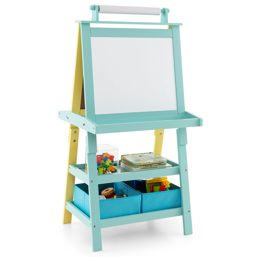 Children's Double-Sided Art Easel with Paper Roll-Yellow