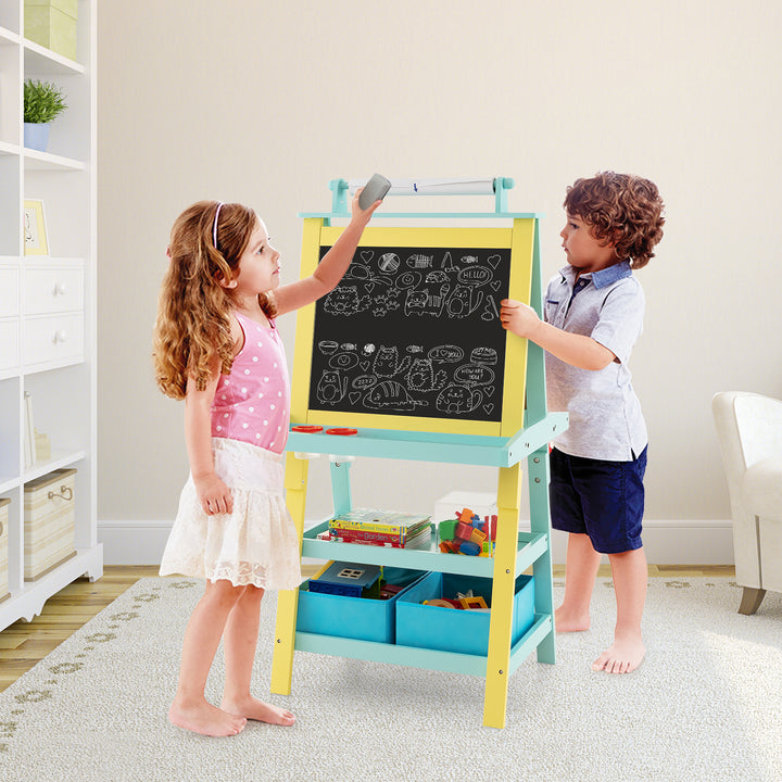 Children's Double-Sided Art Easel with Paper Roll-Yellow