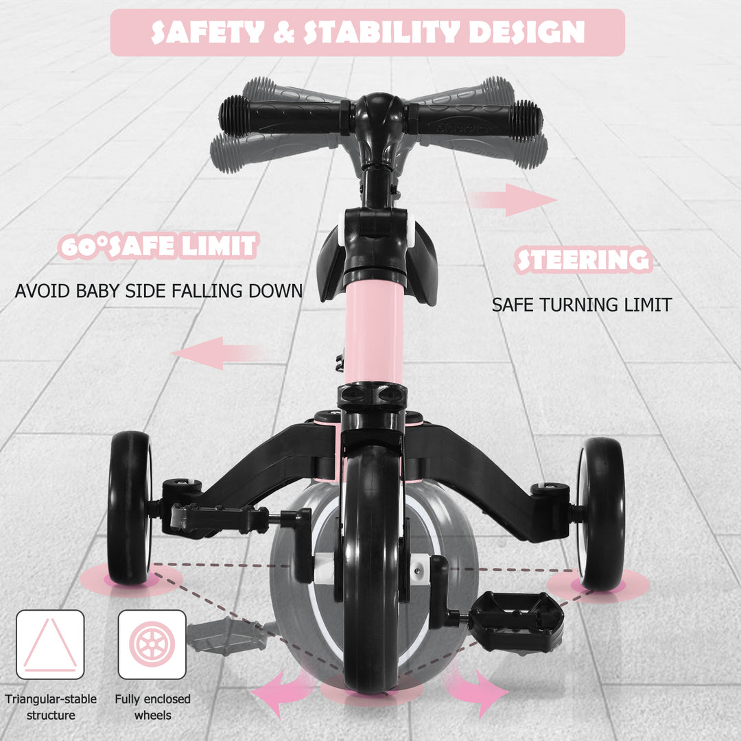 Convertible Balance Kids Bike Trike with Detachable Pedal- Pink