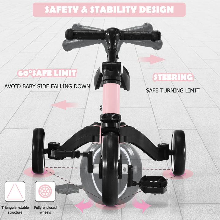 Convertible Balance Kids Bike Trike with Detachable Pedal- Pink