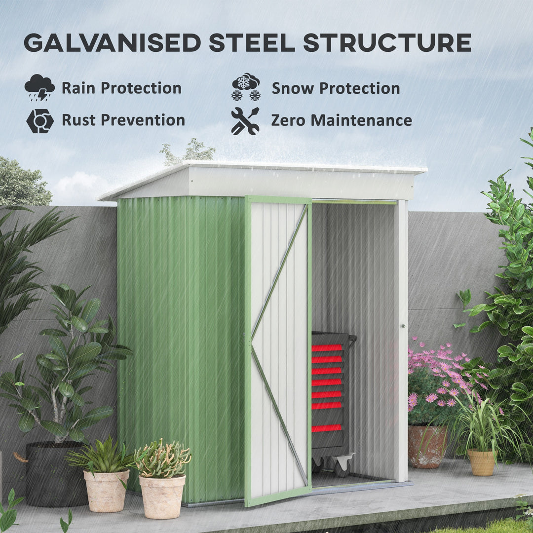 5'x3'x6' Metal Garden Shed Roofed Lean-to Shed for Tool Motor Bike, with Adjustable Shelf, Lock, Gloves, Green