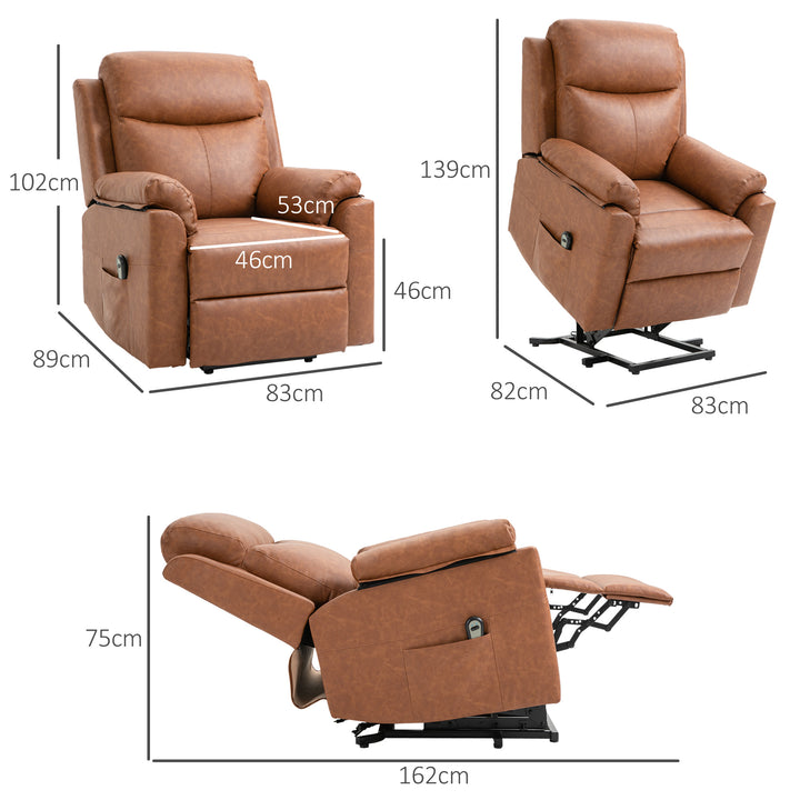 Power Lift Chair Electric Riser Recliner for Elderly, Faux Leather Sofa Lounge Armchair with Remote Control and Side Pocket, Brown