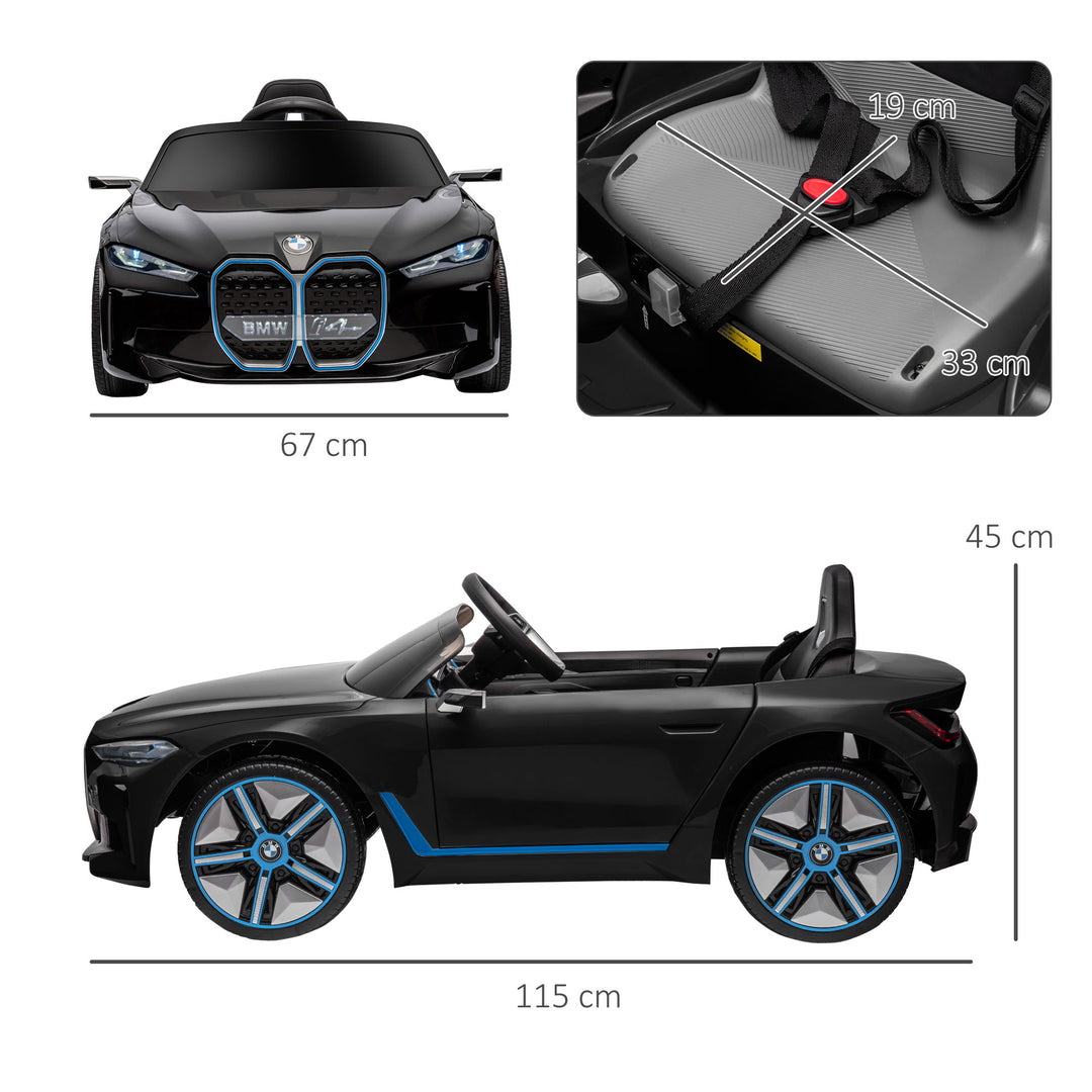 BMW i4 Licensed 12V Kids Electric Ride on Car with Remote Control, Powered Electric Car with Portable Battery, Music, Horn, Headlights, MP3 Slot, Suspension Wheels, for Ages 3-6 Years - Black