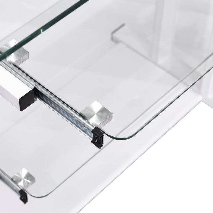 Computer Desk Glass Table Workstation Laptop pc desk mobile  with wheels White