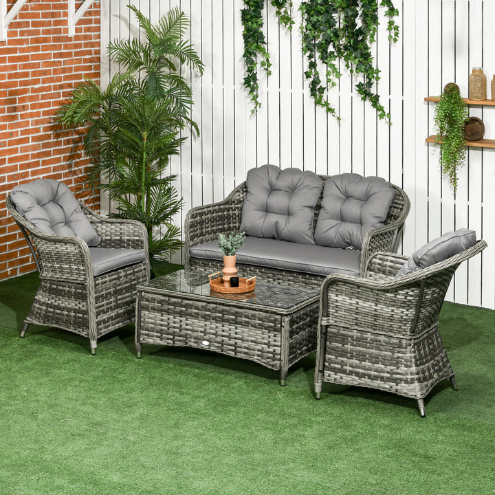 4 Pieces PE Rattan Wicker Sofa Set Outdoor Conservatory Furniture Lawn Patio Coffee Table w/ Cushion - Grey