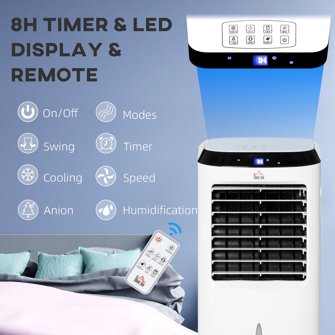 Portable Air Cooler, Evaporative Anion Ice Cooling Fan Water Conditioner Humidifier Unit w/3 Speed, Remote Controller, Timer for Home Bedroom