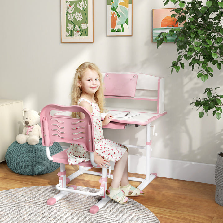 Height Adjustable Kids Study Table and Chair Set - Pink