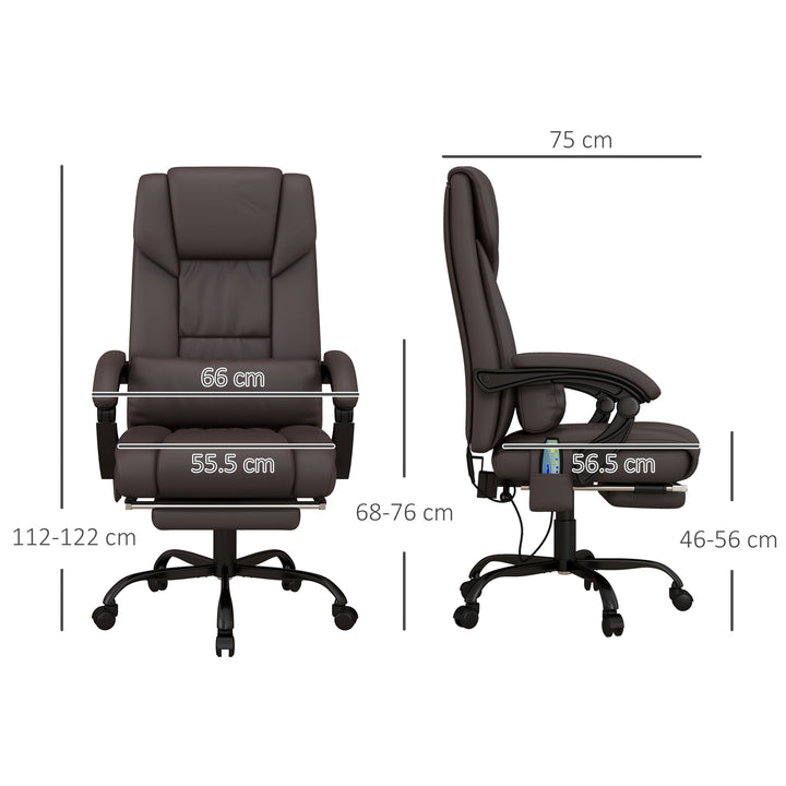 Vinsetto 6-Point PU Leather Massage Office Chair, Reclining Chair Height Adjustable Computer Chair with Footrest, Swivel Wheels, Remote