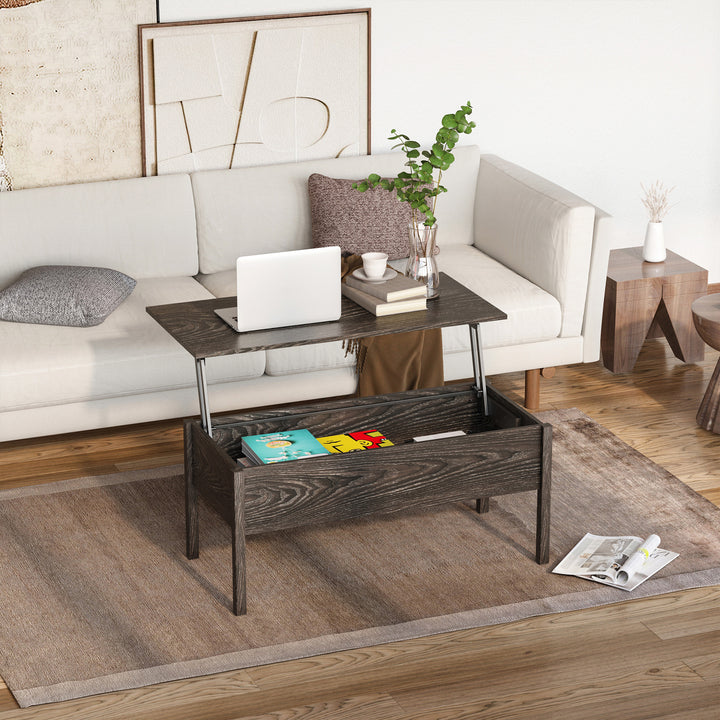 Modern Lift Top Coffee Table with Storage Compartment Convertible Tea Desk Floating Retractable Table Home Office Living Room Furniture Tan