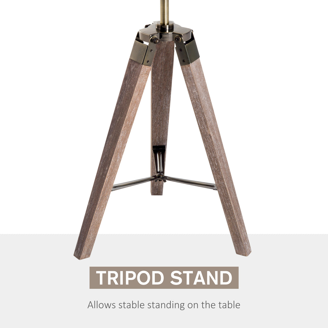 Vintage Tripod Table Desk Lamp Bedside Light Spotlight Brass Antique Searchlight Wooden Base