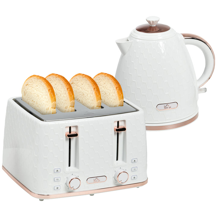 Fast Boil Kettle & 4 Slice Toaster Set, Kettle and Toaster with 7 Browning Controls, Crumb Tray, 1.7L 3000W - White